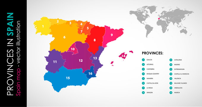 Vector map of Spain and provinces COLOR