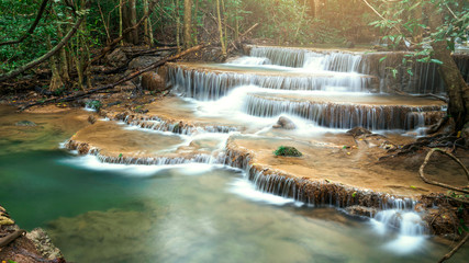 Huay Mae Kamin,Beautiful waterfall landscape in rainforset at Kanchanaburi province,Thailand