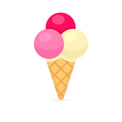 Ice cream in waffle cone vector icon.