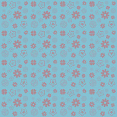 Pink flower seamless pattern on blue background