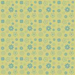 Blue flower seamless pattern on yellow background