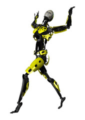 3D Rendering Male Robot Dancing on White
