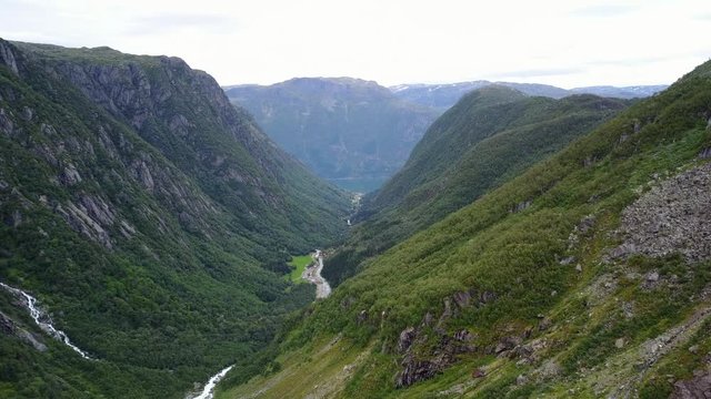 Blue ice glacier front. Buer glacier, Norway from air view from drone
