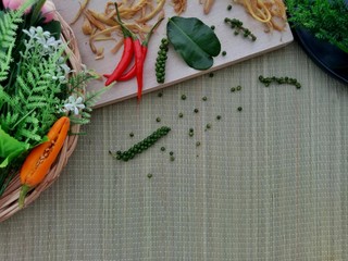 Composition of oriental spices ingredients with copy space