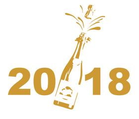 2018 mit Sektflasche, Champagner