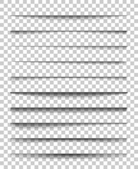 Page divider with transparent shadows. Set of pages separation vector isolated. Transparent realistic shadow for web banner and advertising. Vector illustration for your design, template and site. - obrazy, fototapety, plakaty