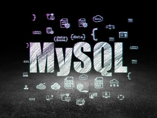 Database concept: MySQL in grunge dark room