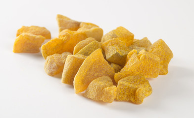 preserved fruits or dry ginger on the background.