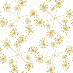 Dandelion or allium or fennel like flowers and seed pattern. Vector floral seamless repeat with simple hand drawn stylized flowers.