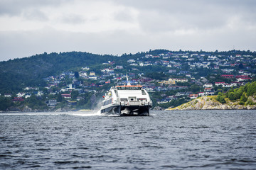 Ferry boat fjord in the bay near Bergen, Norway