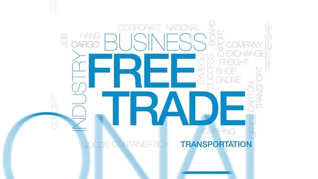 Free trade animated word cloud, text design animation. Kinetic typography.