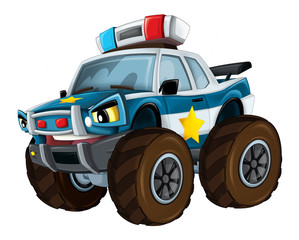 Cartoon police car looking like monster truck - isolated - illustration for children