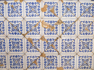 Beautiful vintage blue portuguese tiles (azulejos) pattern in Azenhas do Mar