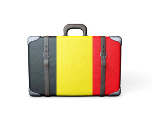 Belgium flag on a vintage leather suitcase. 3D Rendering