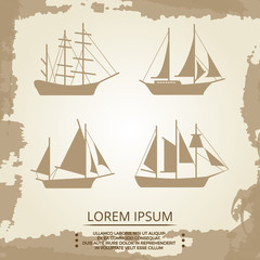 Sailboat or ship icons on vintage background