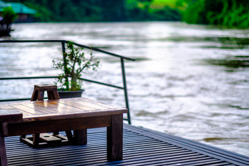 Obraz na płótnie Canvas sitting relaxing close to blue sky river lake mountain wildlife kanchanaburi thailand