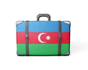 Azerbaijan flag on a vintage leather suitcase. 3D Rendering