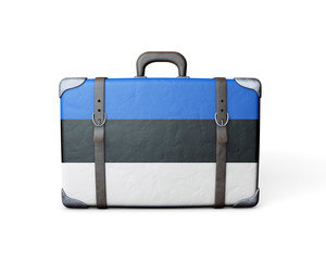 Estonia flag on a vintage leather suitcase. 3D Rendering