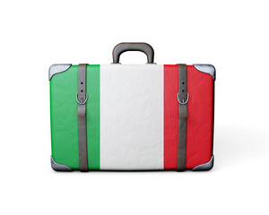 Italy flag on a vintage leather suitcase. 3D Rendering
