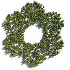 3d rendering ultra high quality. Flower icon from small trees with drop shadow on white background. Modern minimalistic icon in green colors. View from above