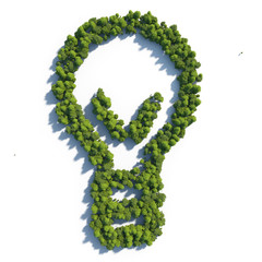 3d rendering ultra high quality. Bulb icon from small trees with drop shadow on white background. Modern minimalistic icon in green colors. View from above