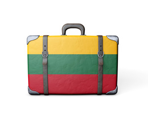Lithuania flag on a vintage leather suitcase. 3D Rendering