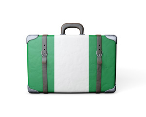 Nigeria flag on a vintage leather suitcase. 3D Rendering