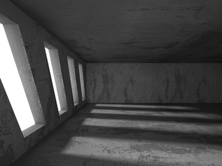 Dark concrete empty room. Modern architecture design