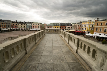 ZAMOSC, POLAND - July 26, 2017: Zamosc - Renaissance city in Central Europe. Market Square in Zamosc city center