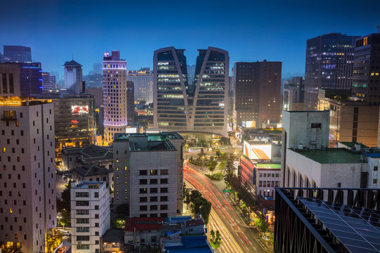 Seoul. Cityscape image of Seoul downtown during twilight blue hour.