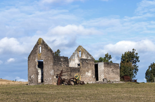Rural Old  Derelect Farm Building on Dry Winter Landscape