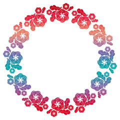 Gradient round frame with flowers. Copy space. Design element for your artwork. Raster clip art.