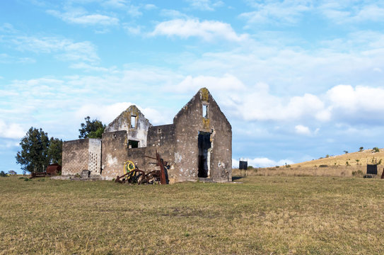 Rural Old  Derelect Farm Building on Dry Winter Landscape