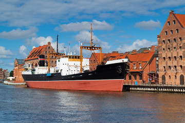 Motlawa river in old town of Gdansk, Poland