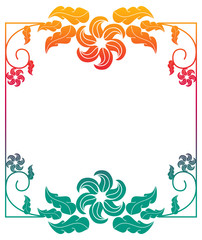 Gradient square frame with flowers. Copy space. Design element for your artwork. Raster clip art.