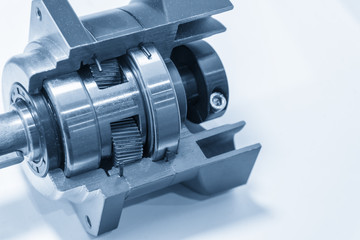 The planetary gear in transmission gear box show the inside part.Automobile part.