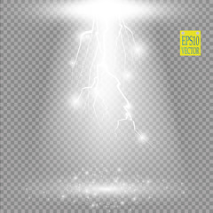 Vector gold transparent energy spotlight scene with lightning background. Abstract light effect power modern design