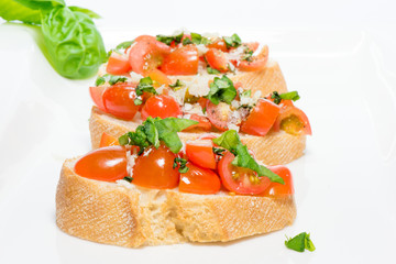 Fresh tomato basil bruschetta on toast