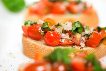 Fresh tomato basil bruschetta on toast