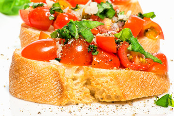 Fresh tomato basil bruschetta on toast