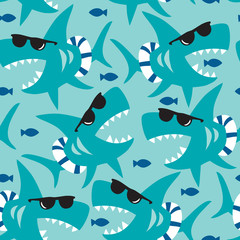 Obraz premium ilustracja wektorowa wzór rekina bez szwu