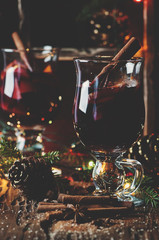 Traditional winter mulled wine and christmas ornament