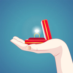 Vector drawing of a hand with a ring, marriage proposal