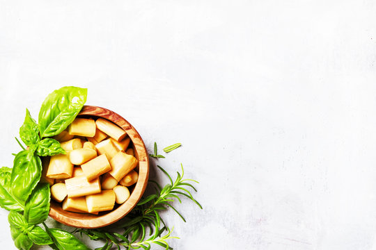 Smoked Chechel cheese, small pieces, top view