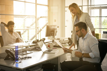 Obraz premium Business people working Business people together in office. Colleague reading document.