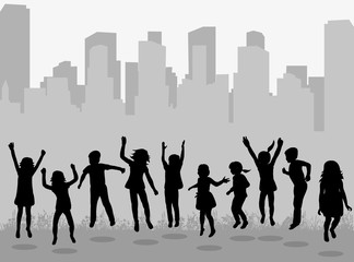 Vector, isolated, silhouette children jumping, childhood