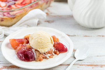 Homemade Nectarine Pie with Vanilla Ice Cream