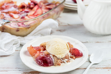 Homemade Nectarine Pie with Vanilla Ice Cream