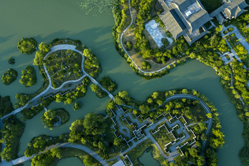 the aerial photo of ancinet building andpark
