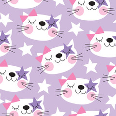 seamless purple white cat pattern vector illustration